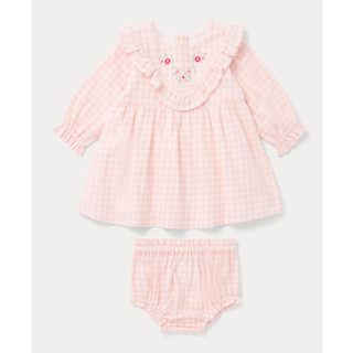 Set váy caro hồng thêu hoa kèm quần chip rời Matalan UK
