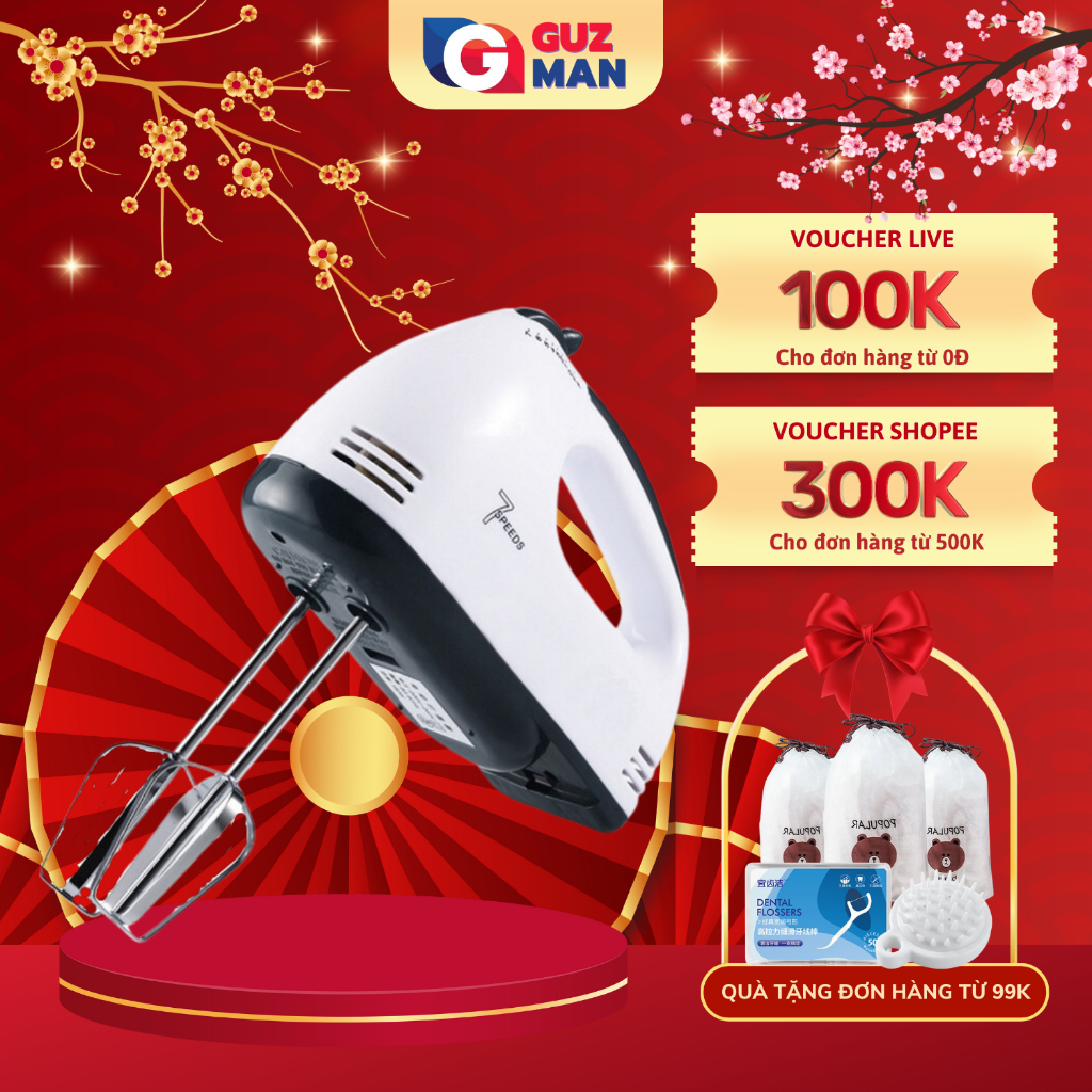 Máy Đánh Trứng Cầm Tay Mini METIS 7 Tốc Độ Công Suất 180W Tặng 4 Đầu Khuấy