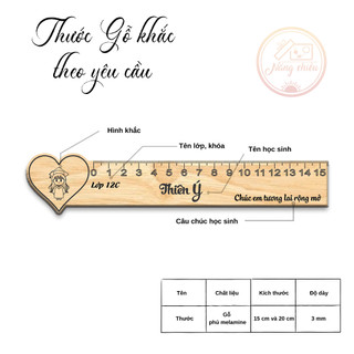 Thước gỗ khắc tên ý nghĩa - quà tặng học sinh- sinh viên ý nghĩa, có in tên trường, logo,...