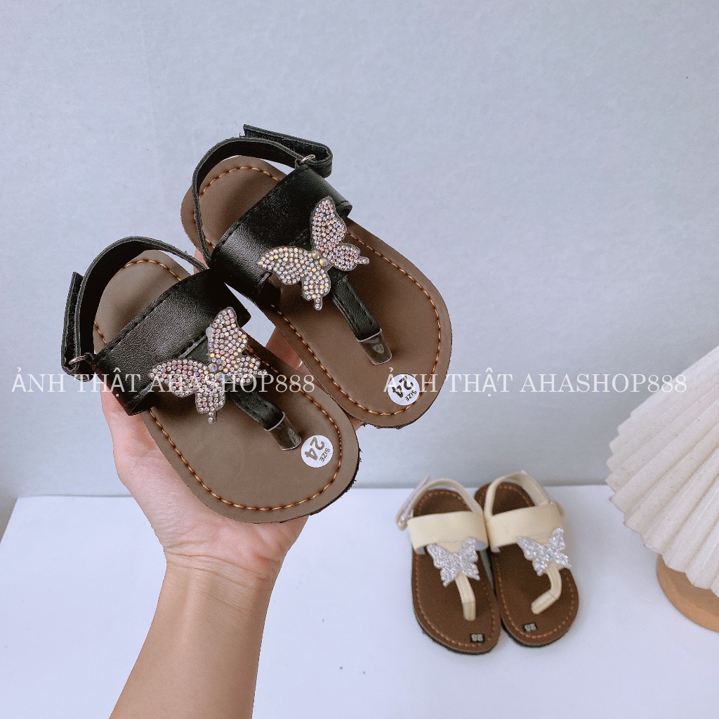 Dép Quai Hậu Xỏ Ngón Đính Charm Đá Tròn Đế Kếp Cho Mẹ Và Bé K235