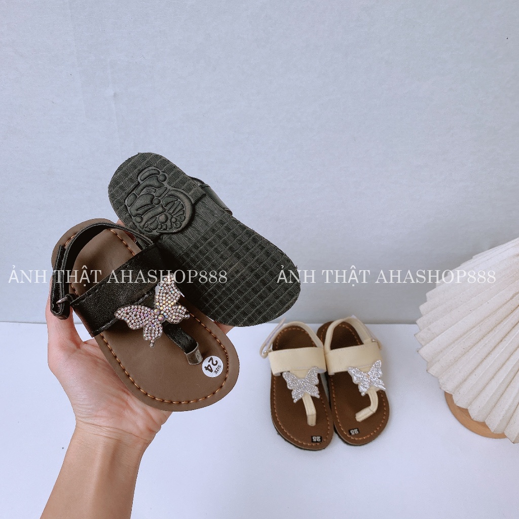 Dép Quai Hậu Xỏ Ngón Đính Charm Đá Tròn Đế Kếp Cho Mẹ Và Bé K235