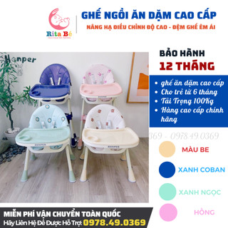 Ghế ăn dặm cho bé, điều chỉnh độ cao linh hoạt, gấp gọn, có bánh xe di chuyển dễ dàng tiện lợi