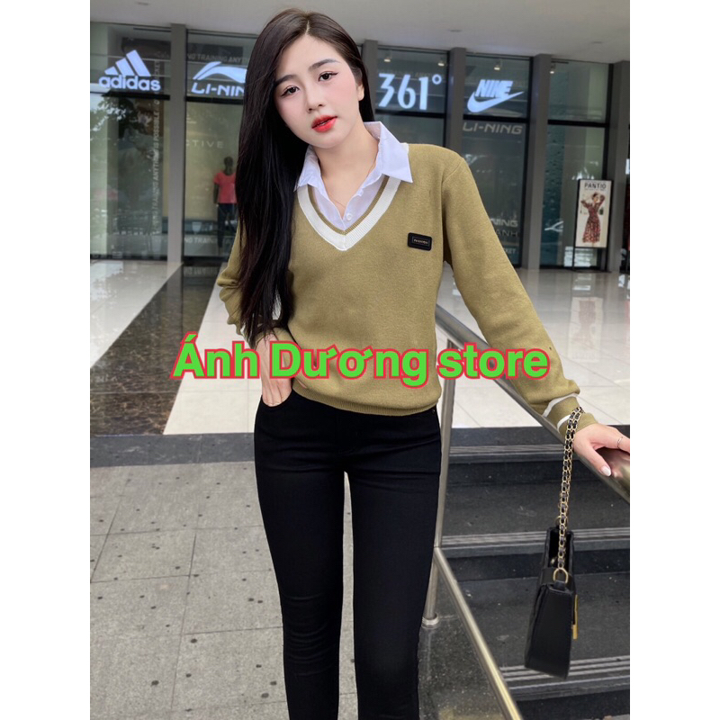 Áo len QCCC phối cổ áo sơ mi trắng