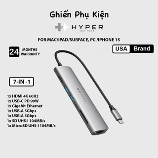 Cổng chuyển hyperdrive usa slab 7in1 for macbook/surface/pc/iphone15 pro - hd22h