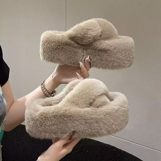 Dép quai ngang nữ 3DEP, dép lông nữ quai chéo độn đế 7cm, dép đi trong nhà, đi ngoài trời