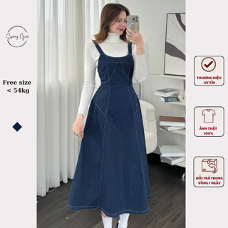 ( ảnh shop chụp ) Yếm jeans 2 dây lưng chun dáng dài Spring Yemjean634/P0K11