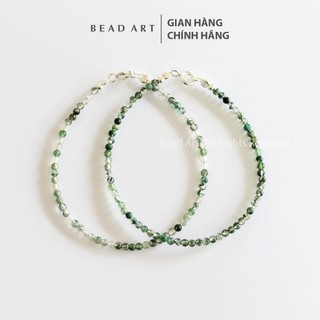 Vòng tay 2mm moss agate xanh lá và bạc 925, mệnh hoả, mộc, vòng tay phong thuỷ, chuỗi hạt, full - bead art
