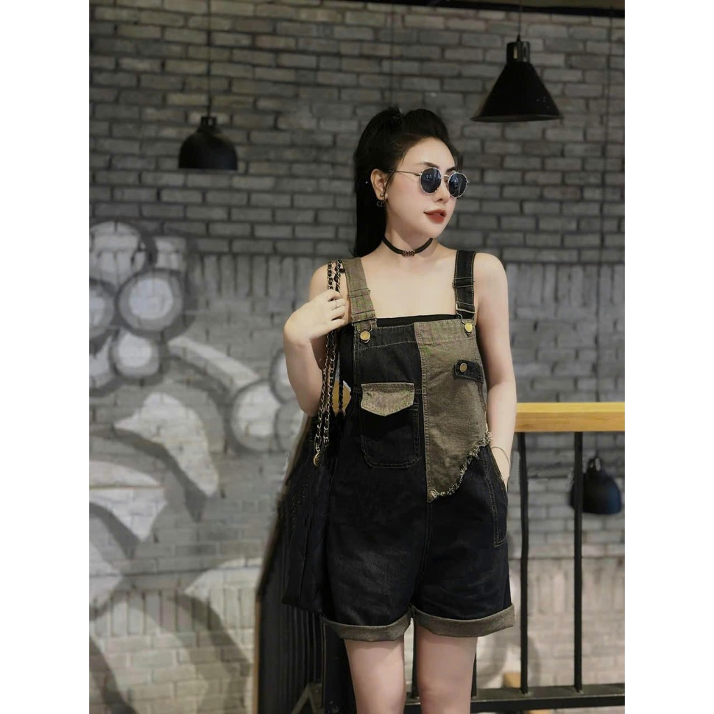 Yếm jean short xanh phối xám [M.A.I Clothing]
