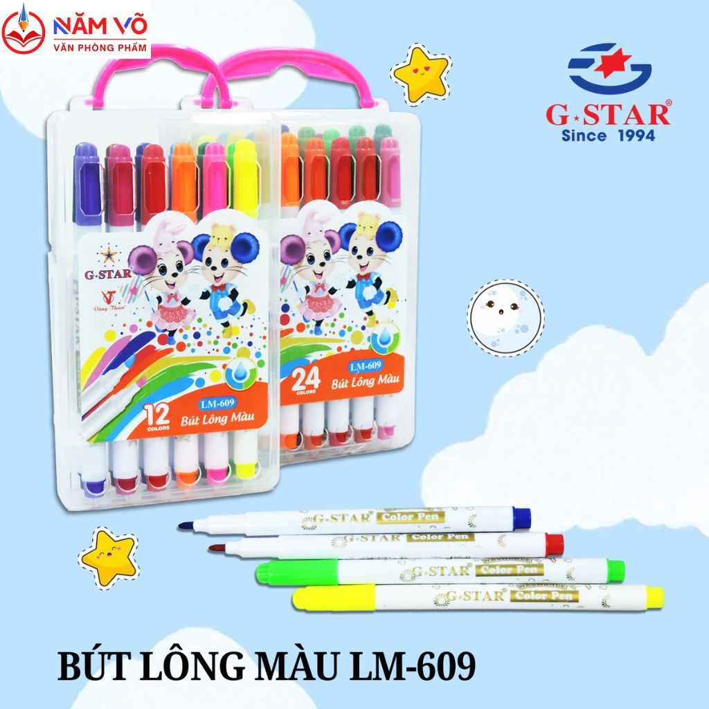 [LM609] HỘP 24 Cây Bút Lông Màu Gstar / G-Star / G Star LM 609 / LM-609 24 Màu Tươi Sáng - Hàng Chín