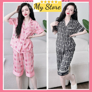 Set Đồ ngủ nữ dễ thương form tiểu thư, bộ lụa xước lửng freesize dưới 60kg MY STORE