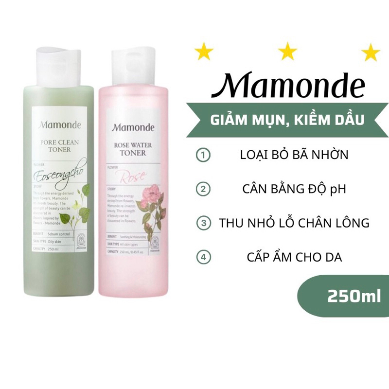 ⚜️Nước hoa hồng Mamonde rose water toner 250ml có 2 loại:  DIẾP CÁ + HOA HỒNG