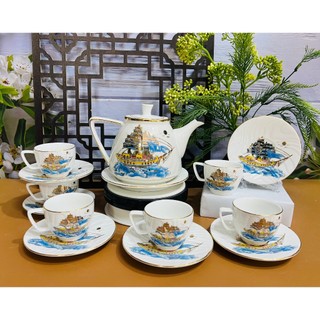 Ấm chén pha trà bát tràng, bộ ấm chén bát tràng cỡ lớn, quà tặng tết, bộ trà bát tràng dung tích 800ml