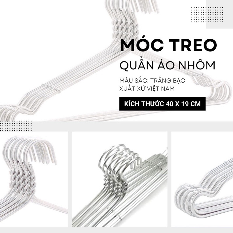  Combo 50 móc nhôm ,móc phơi quần áo móc treo quần áo mắc áo móc áo người lớn tiện ích kt 40cm x2mm 