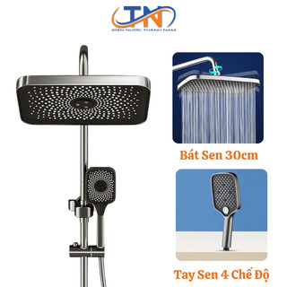 Bộ bát sen tắm đứng 30cm và tay sen tăng áp mặt 12cm 4 chế độ nước chịu nhiệt tốt - Dùng cho sen cây