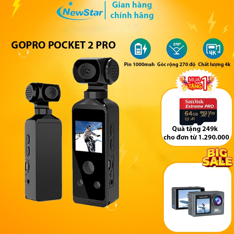 Digital camera Pocket 2, Máy quay cầm tay chống rung 4K đa chức năng, máy ảnh mini cảm biến chất lượng cao