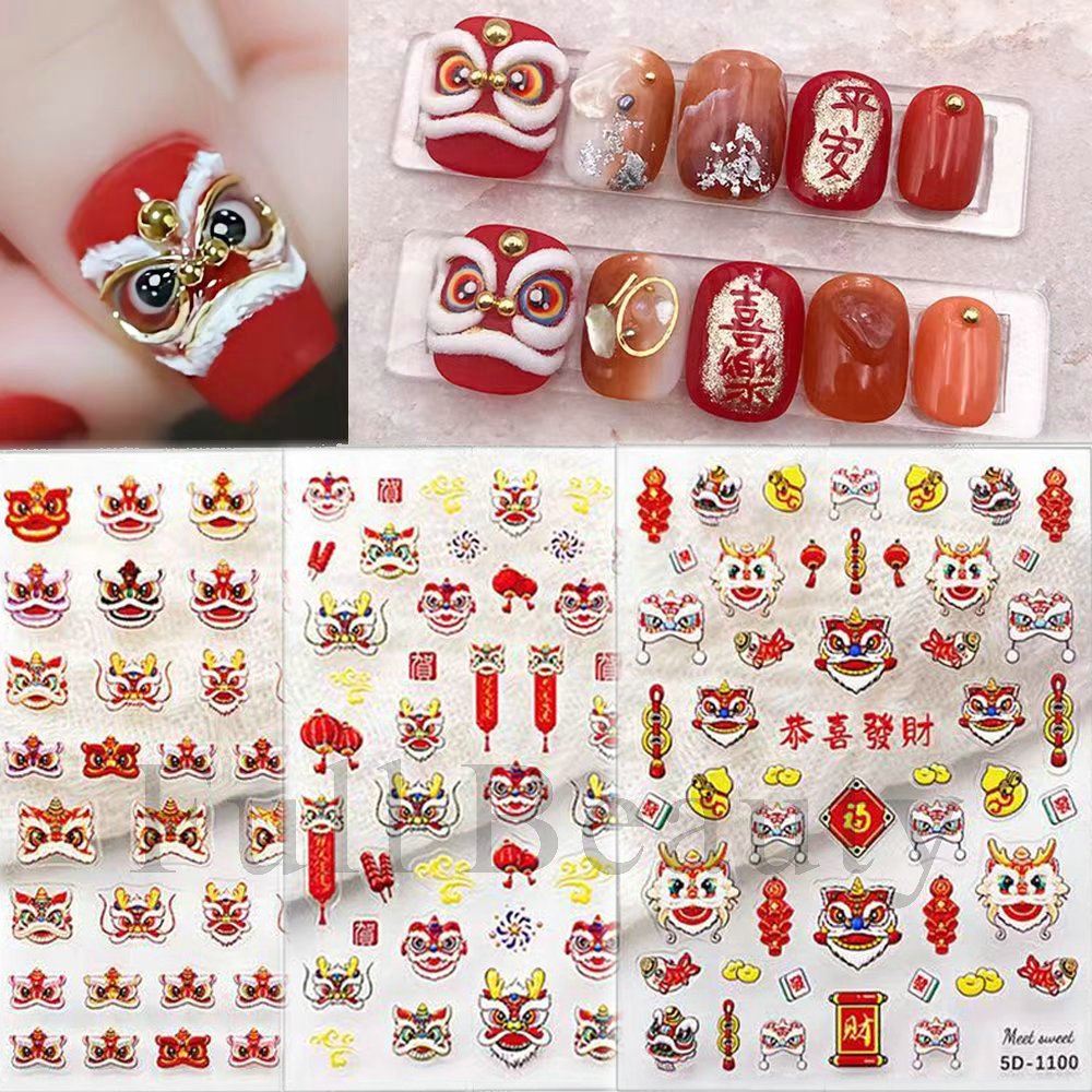Sticker Tết lụa nổi 5D, miếng dán móng tay
