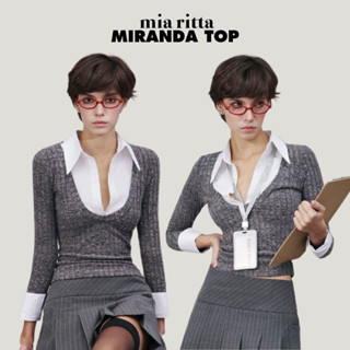 Áo len phối sơ mi MIA RITTA áo len tay dài phối cổ dáng ôm tôn dáng co giãn MIRANDA TOP A2181