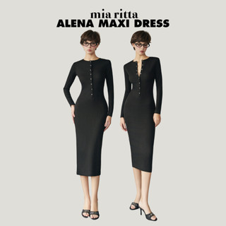 Váy len gân Alena Maxi Dress Mia Ritta V1074 - Váy thun len tăm dài tay khuy bấm cổ tròn - Đầm body len tăm co dãn tốt