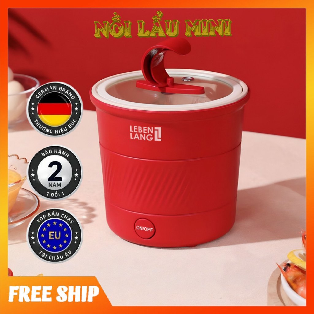Ca nấu mì cắm điện Lebenlang LBL0505, nồi lẩu điện mini phủ chống dính 600W, 1100ml, BH 2 năm