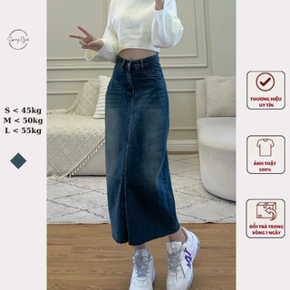 ( ảnh shop chụp ) Chân váy jeans dáng dài chữ A xẻ sau Spring Chanvayjeanxesau/P11K1