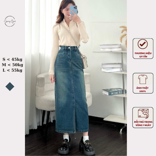 ( ảnh shop chụp ) Chân váy Jean dáng dài xẻ trước Spring Chanvayjeankieu8682/P12K14