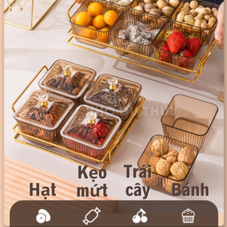  Hộp mứt vuông bộ 2 hũ 3 hũ 4 hũ 6 hũ vuông có nắp đựng mức đựng các loại hạt bánh kẹo mùa tết kèm khay mạ vàng 
