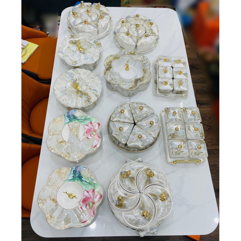  Khay mứt tết Khay đựng bánh kẹo bằng sứ vân đá cao cấp phong cách hiện đại siêu đẹp 