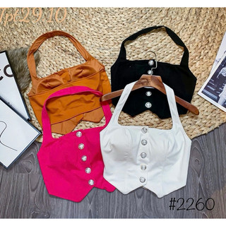 Áo croptop cổ yếm đính nút chất thun borip - B7K