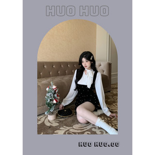 [HUOHUO] Đầm tiểu thư chấm bi cùng áo sơ mi cổ bèo thắt nơ [V208YZ]