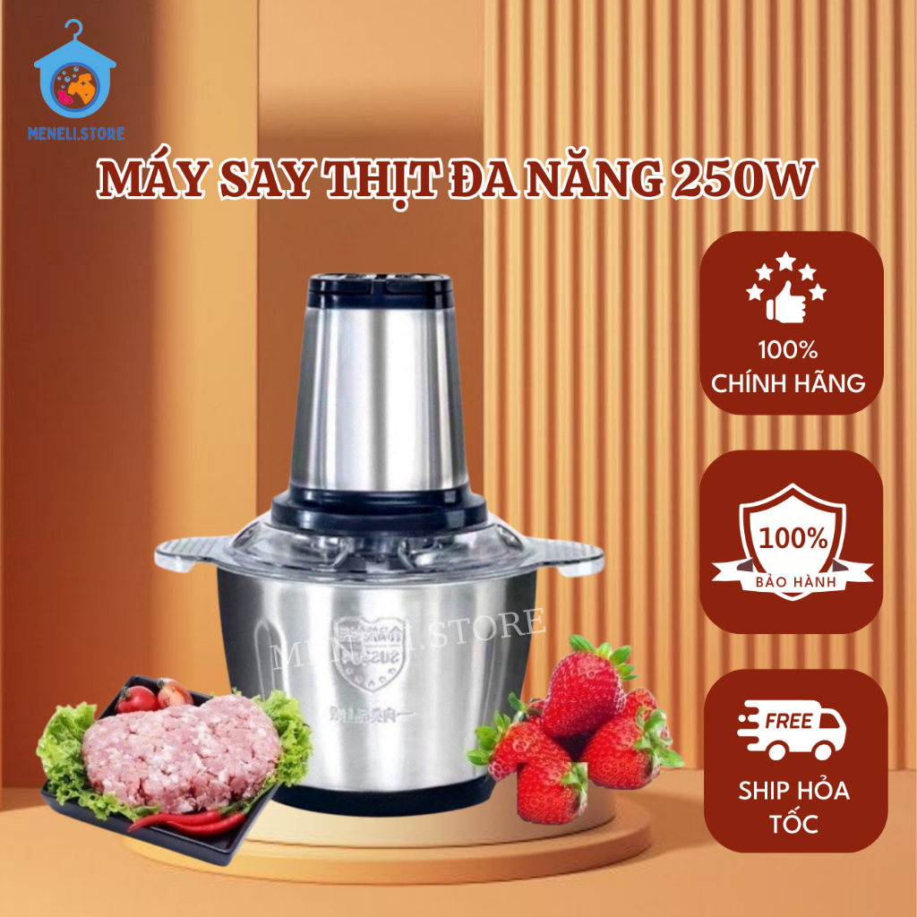 Máy Xay Thịt Cối Inox 4 Lưỡi Đa Năng, Công suất 250W- Xay Thực Phẩm 2l,Chất Liệu Inox 304 Chuẩn, Siêu Bén - Máy xay thịt