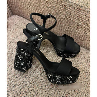 Sandal channel đế đúp đính đá gót trụ