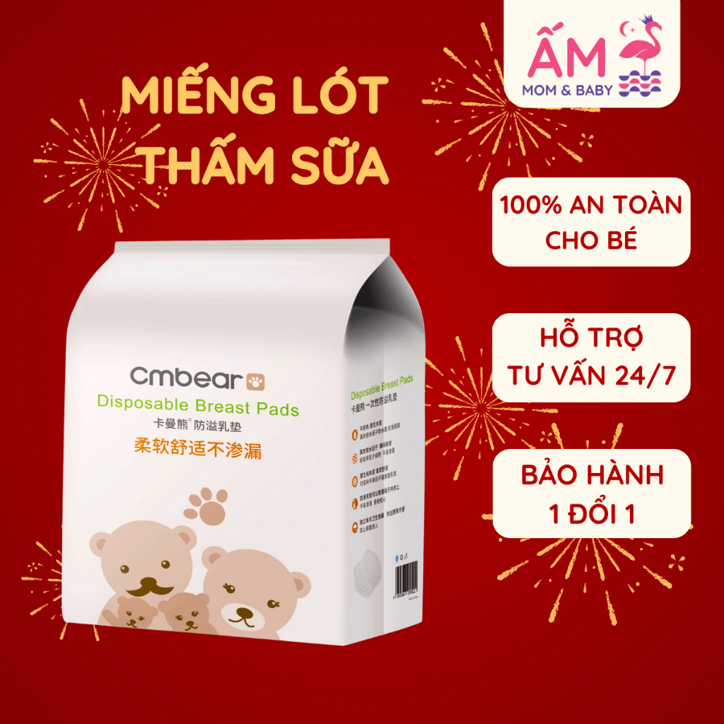 Bịch 108 Miếng Lót Thấm Sữa Cmbear PP bởi Ấm Baby Siêu Thấm Hút Dùng Một Lần Cho Mẹ Ấm Gift Décor