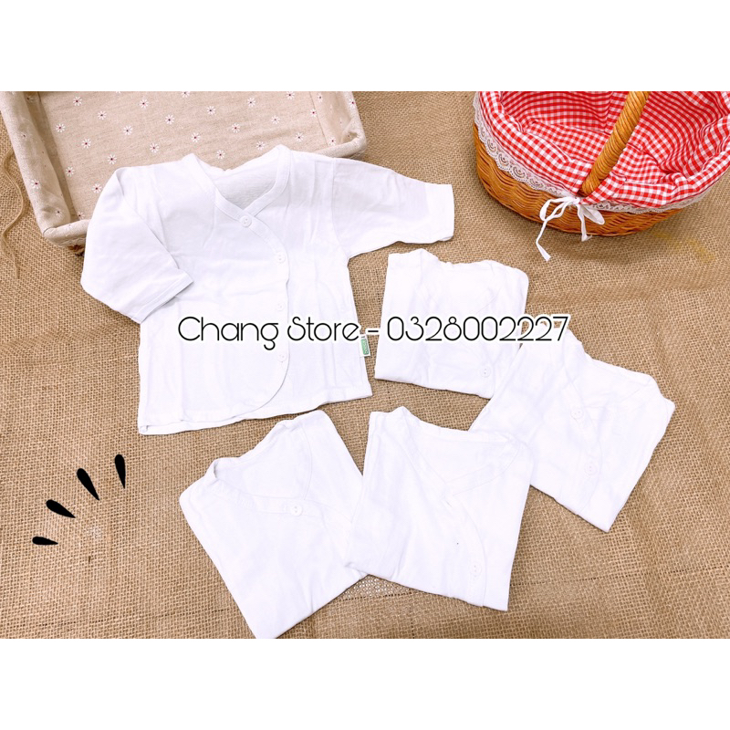 Áo Tay Dài / Tay NGắn Cài Xéo Màu Trắng Cho Bé Sơ Sinh Vải Cotton