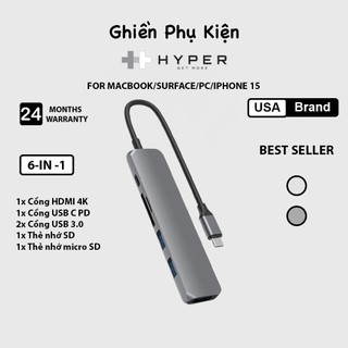 Cổng chuyển hyperdrive bar 6in1 for macbook/surface/pc/iphone 15 - hd22e