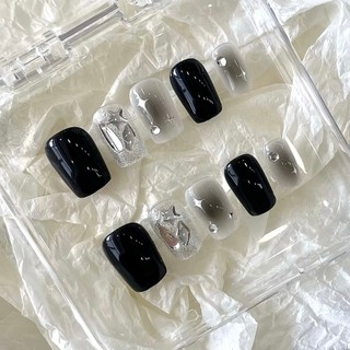 Móng tay giả tone đen mix thạch loang cá tính - nail box douyin tone đen thạch loang