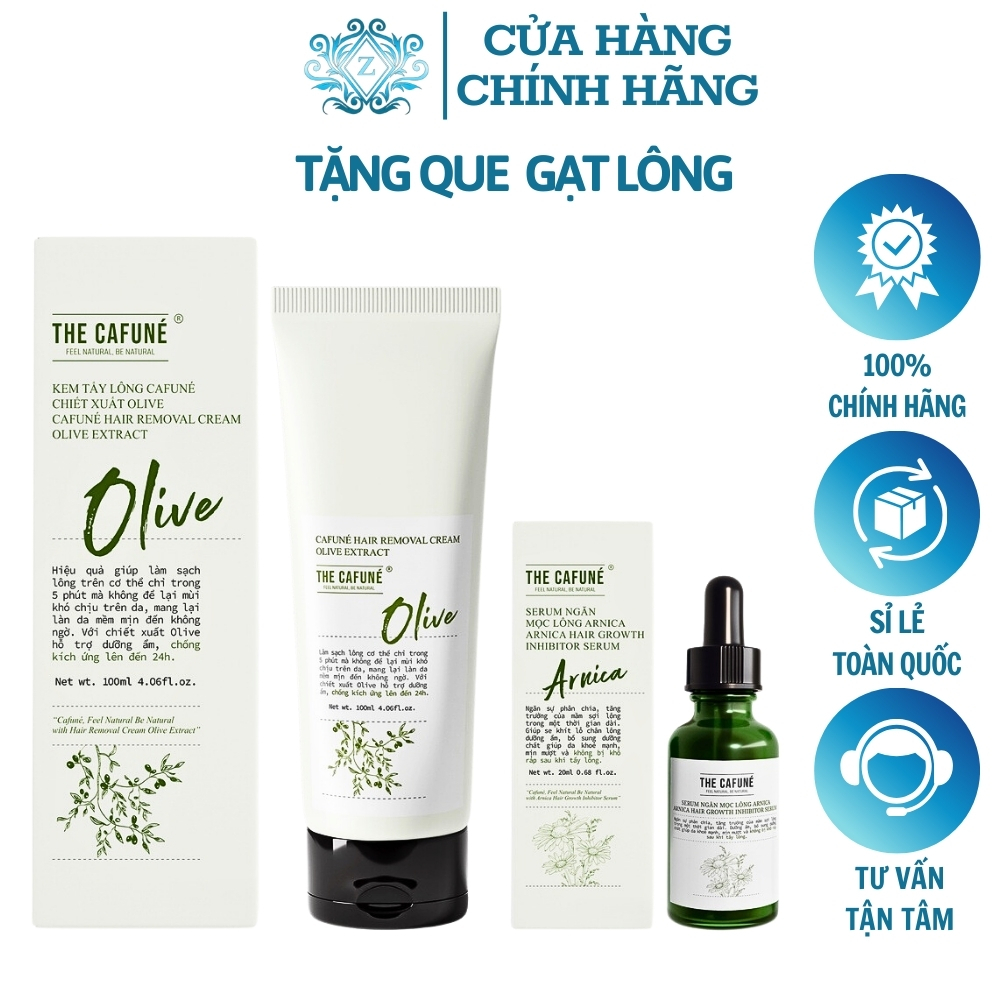 Gel Tẩy Lông Olive Serum Ức Chế Mọc Lông The Cafune Kem Tẩy Lông Nách Chân Tay Ria Mép Vùng Kín Bikini Nam Nữ Không Đau
