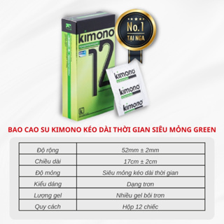 Bao cao su Kimono Sakura kéo dài thời gian siêu mỏng 0.03 mm màu xanh Green