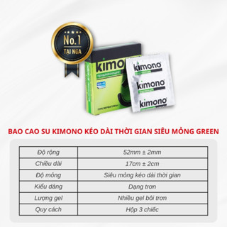 Bao cao su Kimono Sakura kéo dài thời gian siêu mỏng 0.03 mm màu xanh Green