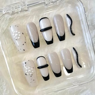 Móng tay giả gel nổi tone đen trắng - nail box trứng cút trắng đen