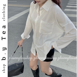 Áo sơ mi trắng nữ dài tay form rộng chất lụa dày dặn thoáng mát Thời Trang B.Y Tea Clothing