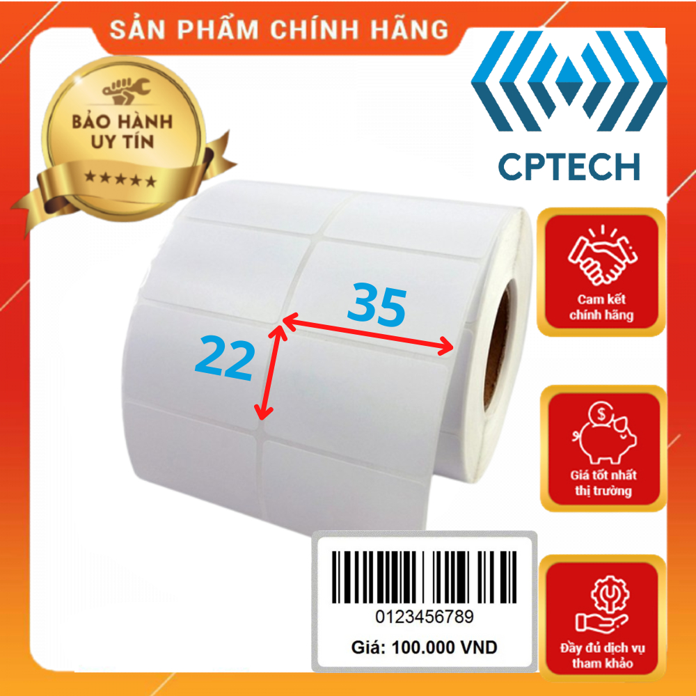 Giấy In Mã Vạch 2 Tem 35x22 (Cuộn)- 2500 tem - Decal Nhiệt 2 Tem 72x22 mm, cuộn 30m