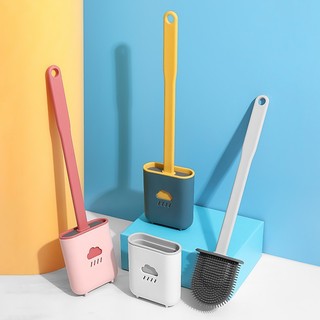 Cọ bồn cầu toilet nhà vệ sinh silicon mẫu đám mây kèm giá cắm chổi silicon cao cấp treo tường, bàn chải vệ sinh nhà tắm