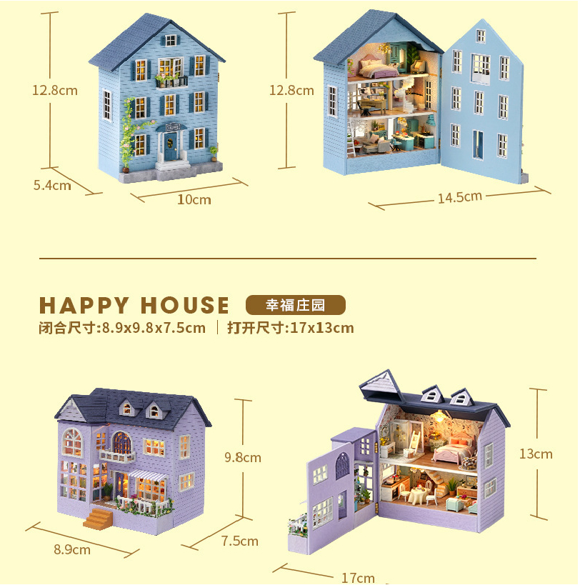 Mô hình nhà búp bê tự làm DIY, nhà gỗ Molan Manor
