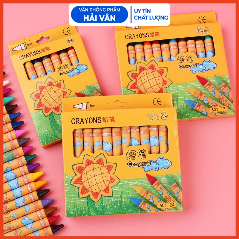 Bút Sáp Màu 8,12,24 Màu Cho Bé Tô Vẽ Không Độc Hại Không Bẩn Tay