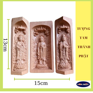 Bộ Tượng Tây Phương Tam Thánh💥 TẶNG TRÀNG 108 HẠT GỖ MUN 💥 Đại Thế Chí – Phật A Di Đà - Quan Âm Bồ Tát . Điêu Khắc Gỗ