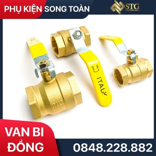 Van Bi Đồng Thau, Van Khoá Nước Tay Gạt Đồng Hiệu ITALY Phi 21 27 34 42mm
