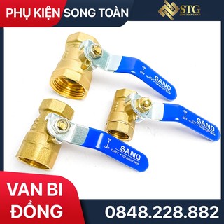 Van bi đồng sano, van khoá nước đồng tay gạt inox phi 21 27 34mm