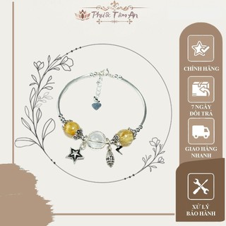 Vòng Tay Tóc Vàng Mix Thạch Anh Trắng Và Charm Bạc Phước Tâm An, Vòng Phong Thủy, Mang Lại Bình An Và Tài Lộc