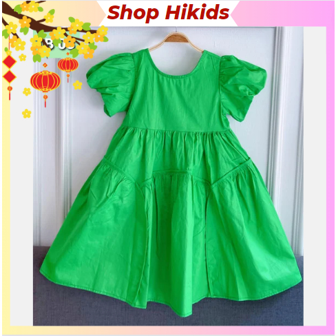 Váy Đầm Bé Gái 1-4 Tuổi Smock Lưng Dáng Xòe Bồng Xanh Lá Biển Vàng Hồng Cotton Thô Lụa Mềm Mát, Hoa Nổi Bật Sofia Candy