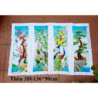 Tranh thêu chữ thập thành phẩm tứ quý xuân hạ thu đông 136*90CM